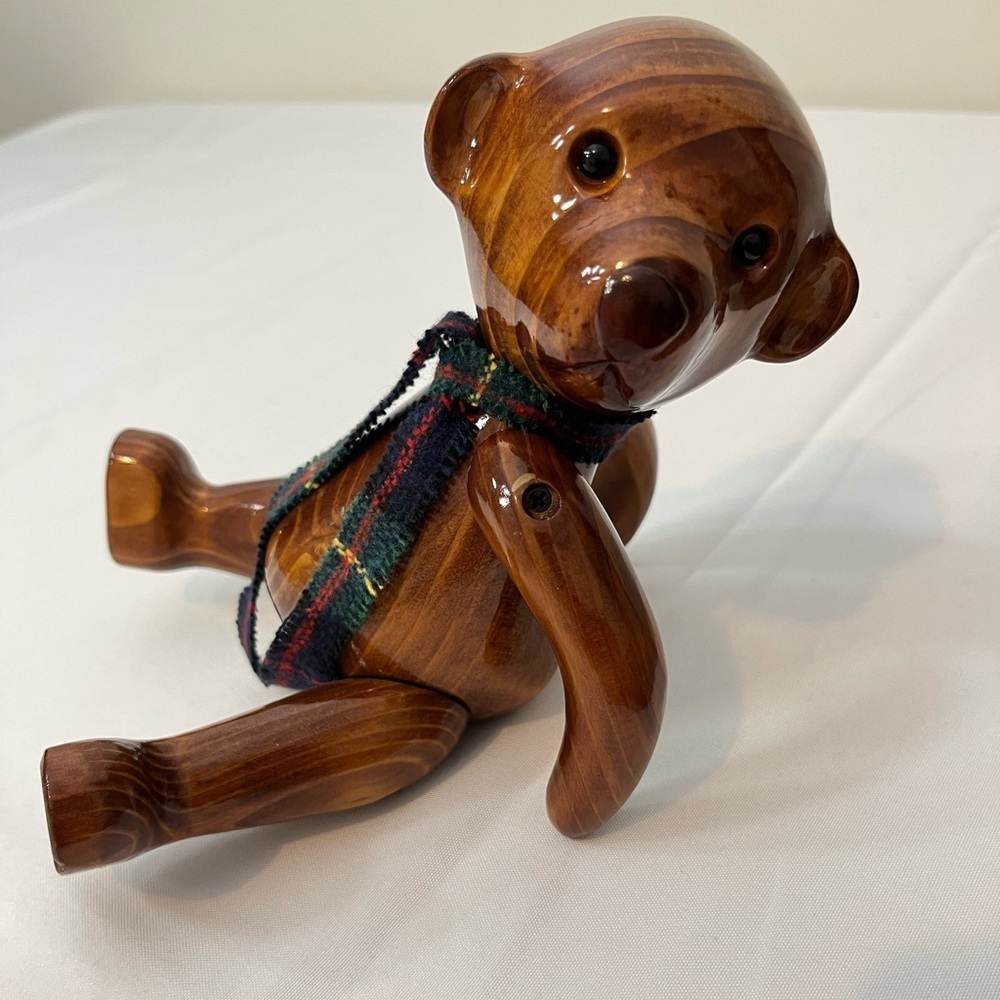 Wooden Teddy Bear 9” - Handcrafted Jointed Articulating Limbs & Head